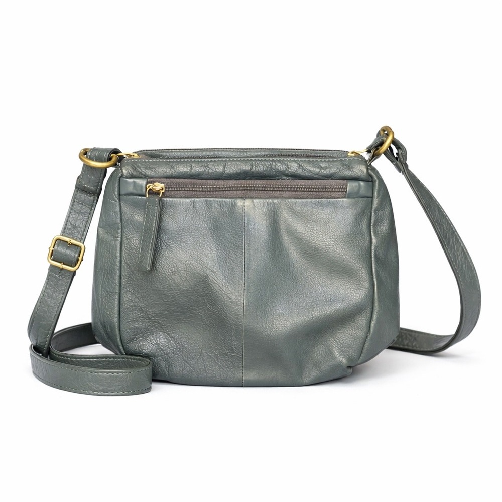 Great American Leather Work  Gray Pebbled Leather Crossbody Bag Brass Hardware‎